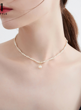 双层仿珍珠叠戴缠绕锁骨链