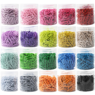 彩色回形针200枚装橙色大红黑色PVC包塑3#桶装回纹针28mm曲别针