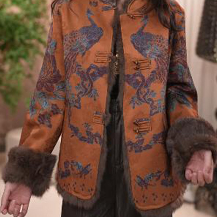 新中式双面穿加厚外套新款F国风立领宽松显瘦拼接毛毛保暖上衣女