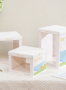 透明生日蛋糕盒6/8/10寸单双层加高对开窗半透明方形包装盒定制