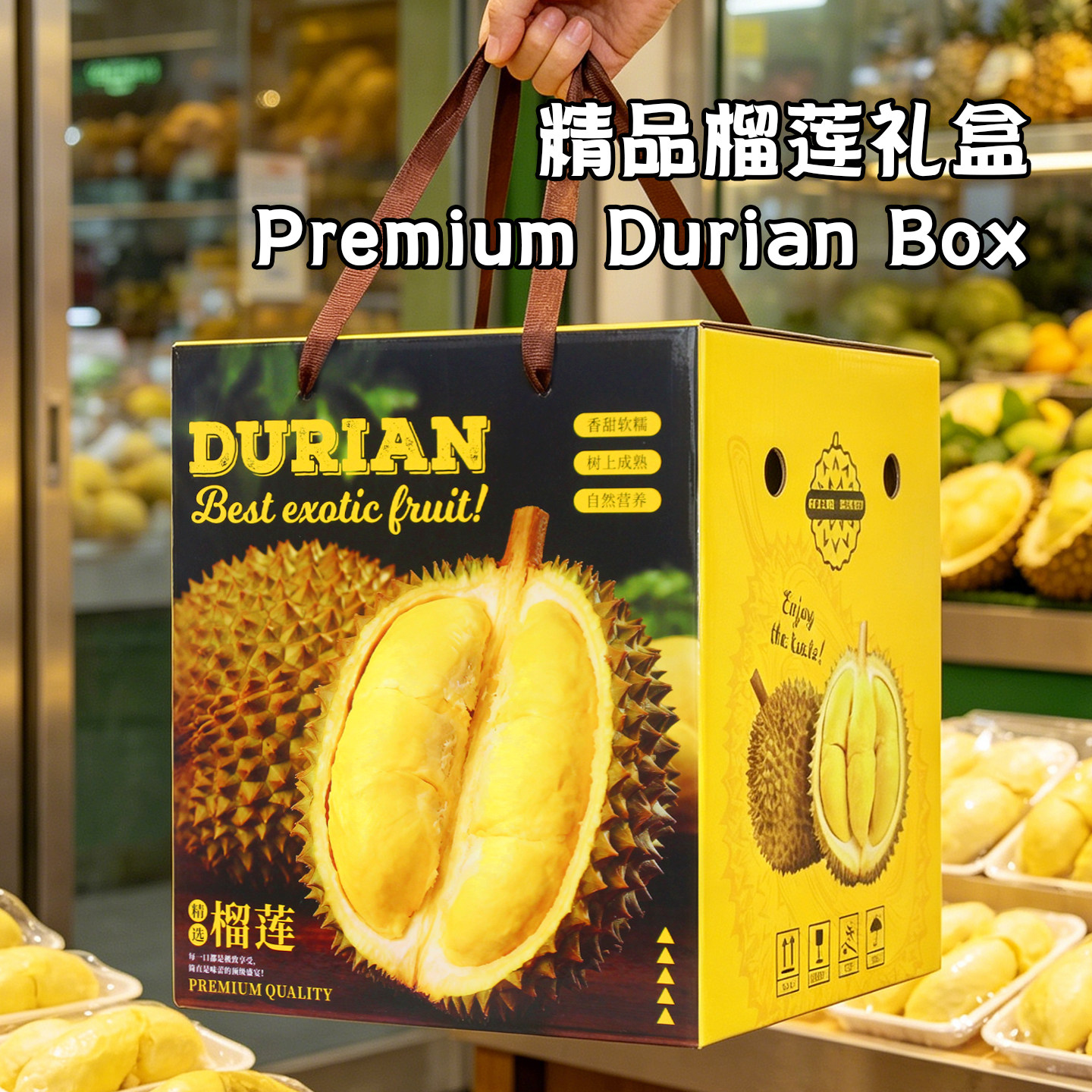 榴莲高档礼品盒包装纸箱金枕头猫山王水果彩印纸箱空纸盒子送内托