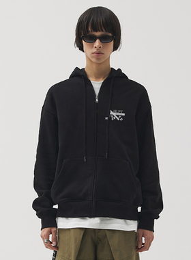 HLPT 时钟印花卫衣外套潮牌宽松百搭休闲男女春季上衣拉链开衫