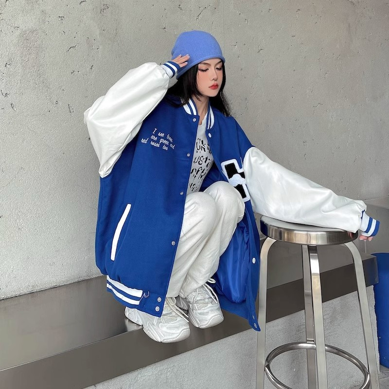 秋冬季棒球服女学院风拼接撞色夹克宽松美式街头复古情侣款外套女