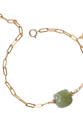 3d雕刻醒狮天然和田玉女ins手链