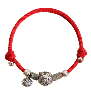 999足银醒狮红绳转运儿童手链女童红绳标志平安锁男宝宝手绳纯银