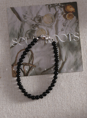 S925银天然黑曜石手链