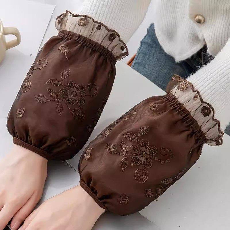 蕾丝袖套女短款防污羽绒服袖头办公室防脏学生餐饮工作护袖套咖色,家庭/个人清洁工具,围裙套装,淘宝优惠券,粉丝福利购,淘宝优惠卷