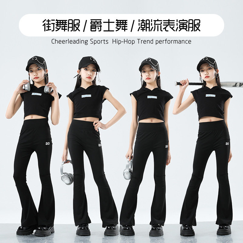 儿童爵士舞服装jazz练功女童模特形体训练服修身显瘦喇叭裤瑜伽