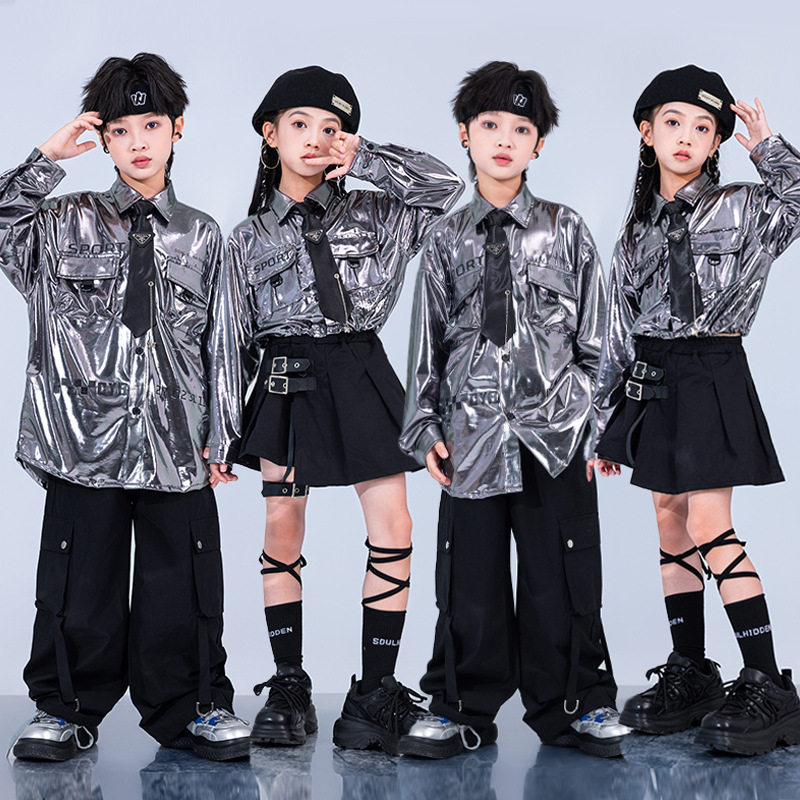 儿童合唱演出服女童爵士舞服装潮酷亮片男童架子鼓hiphop