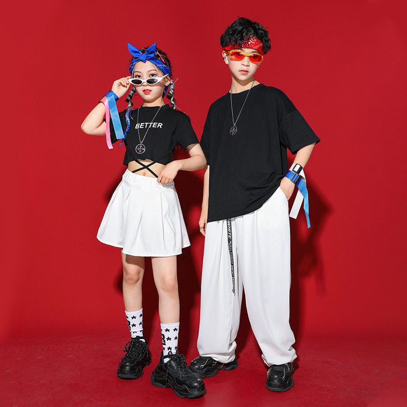 儿童街舞演出服套装女童爵士舞jazz短款露脐走秀服男童定制夏装潮