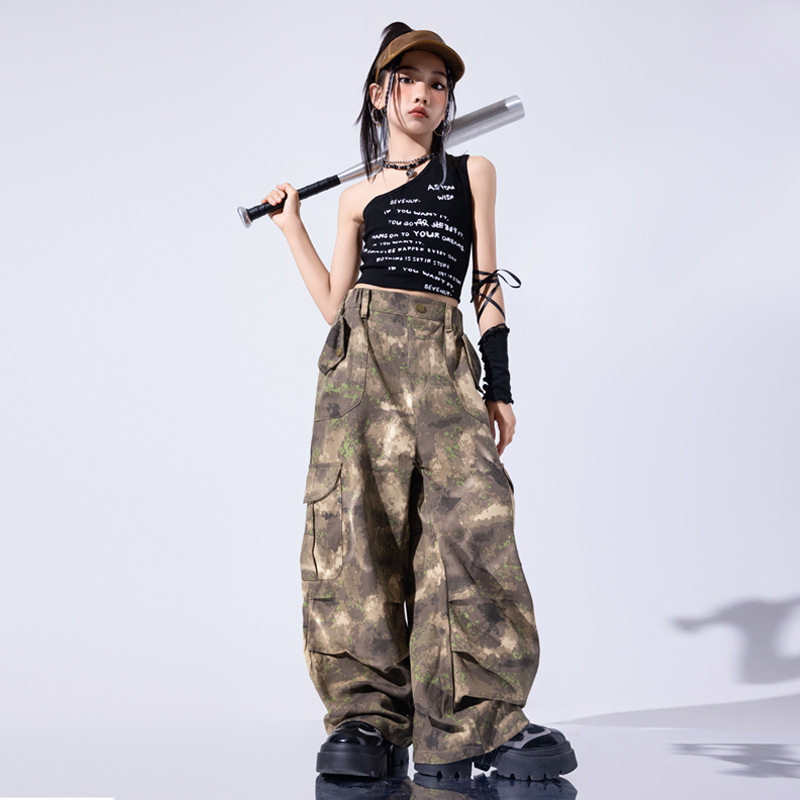 爵士舞服装女童潮酷时髦jazz迷彩服少儿爵士演出服儿童走秀潮服夏