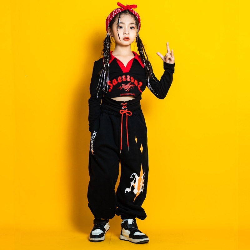元旦儿童演出服时髦女童爵士舞服装个性模特T台走秀街舞潮服套装