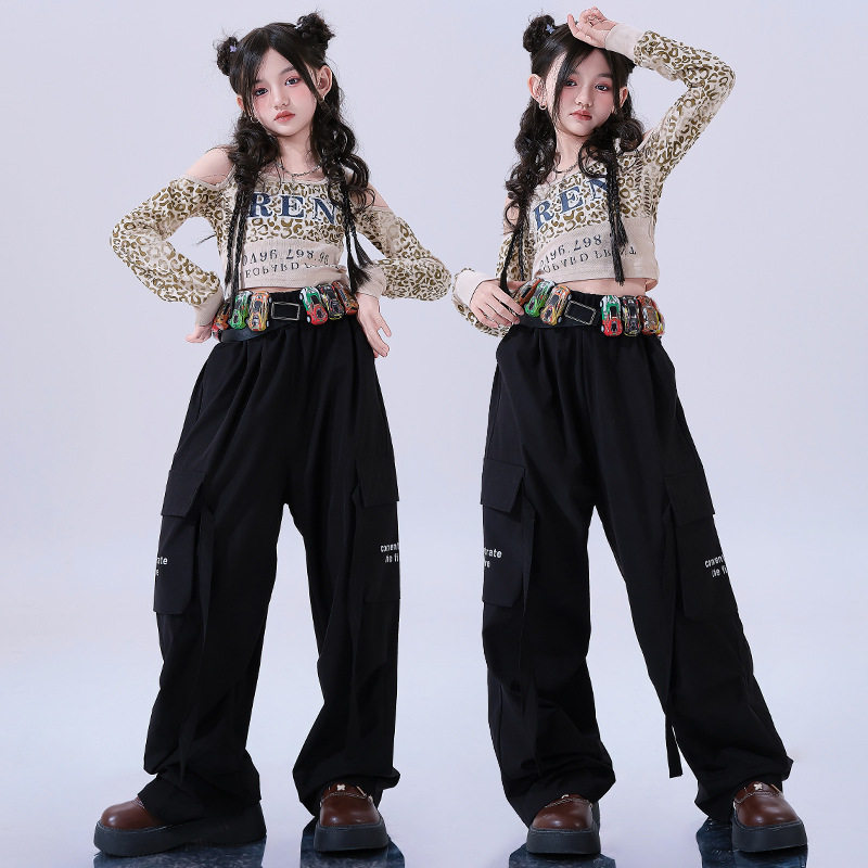 女童爵士舞服装时髦潮酷女孩jazz演出服夏季甜酷少儿炸街街舞