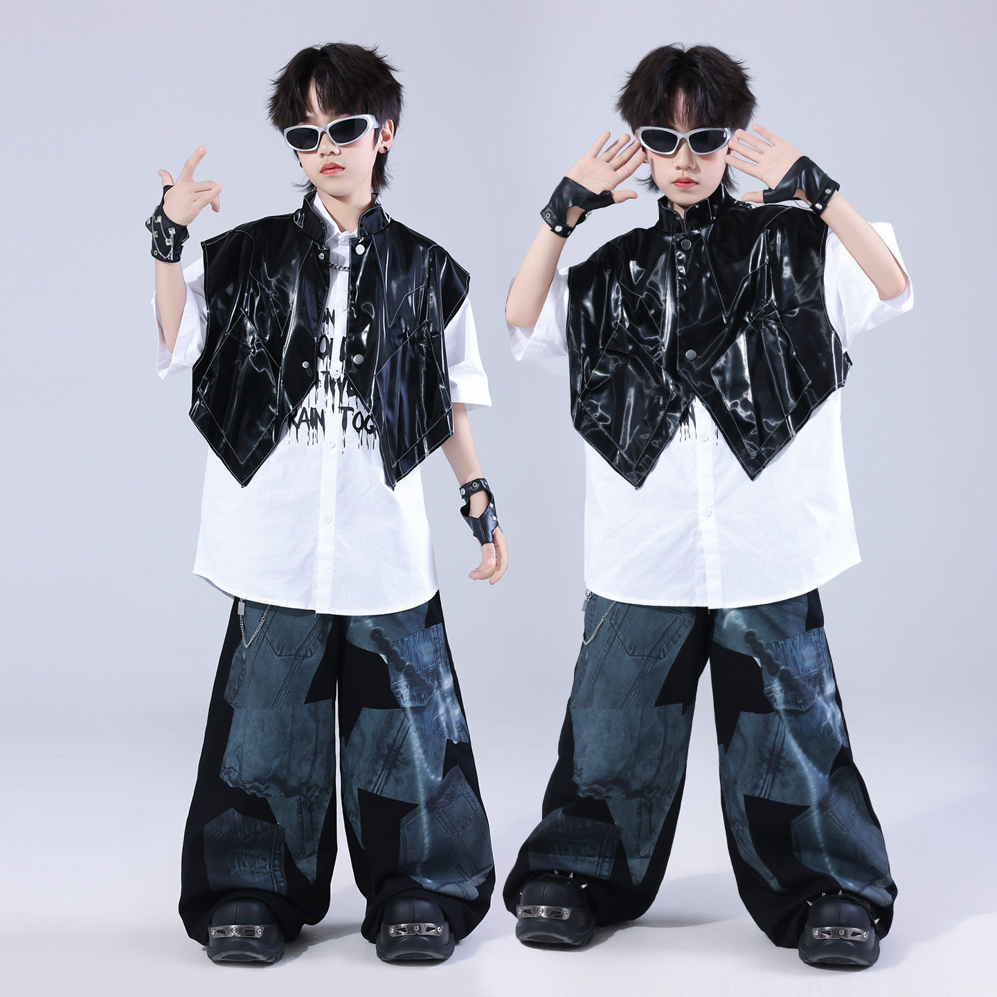 街舞儿童潮服hiphop童装少儿服装男童架子鼓演出服嘻哈潮牌套装
