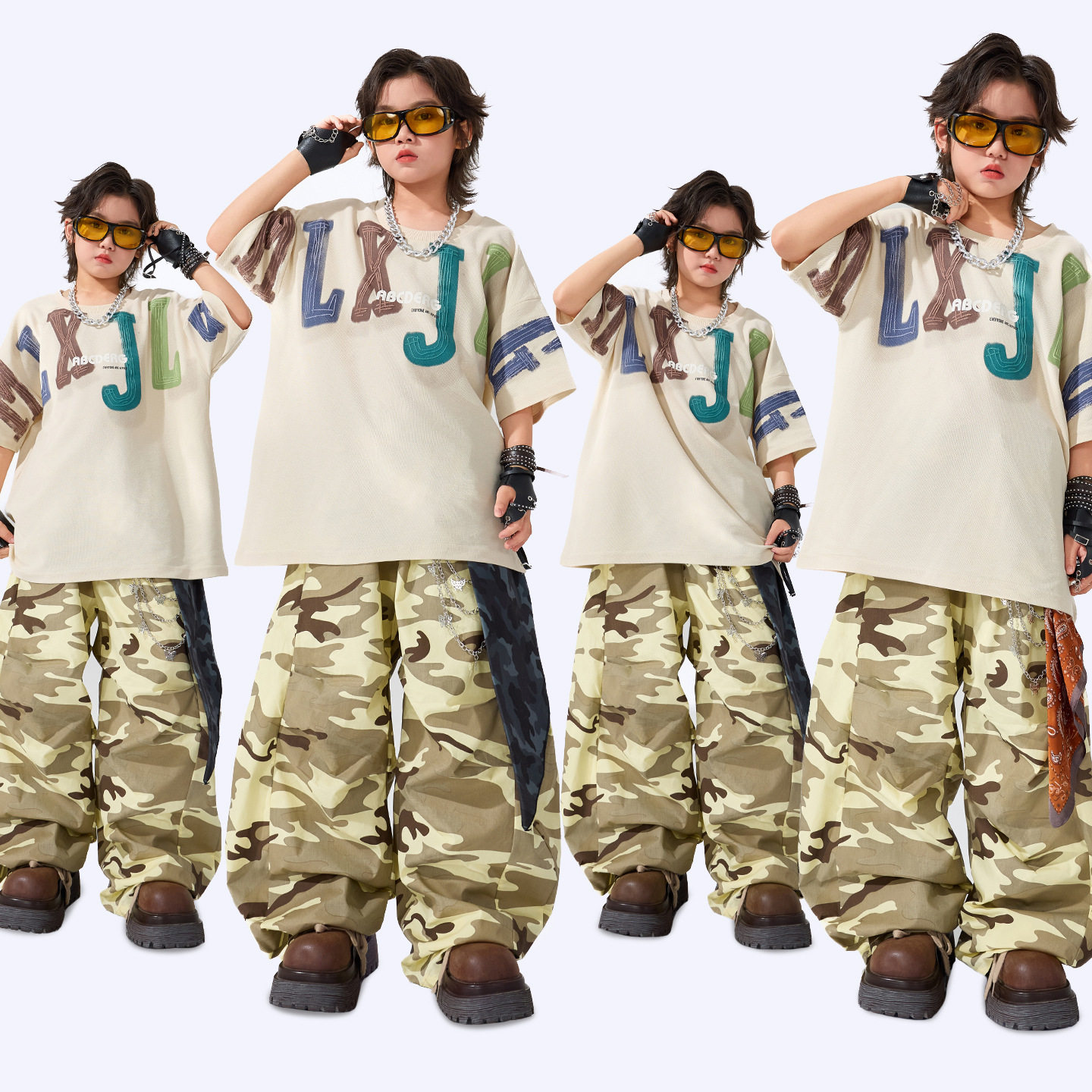 街舞儿童潮服男童嘻哈风表演服宽松夏季女童爵士舞服装少儿演出服