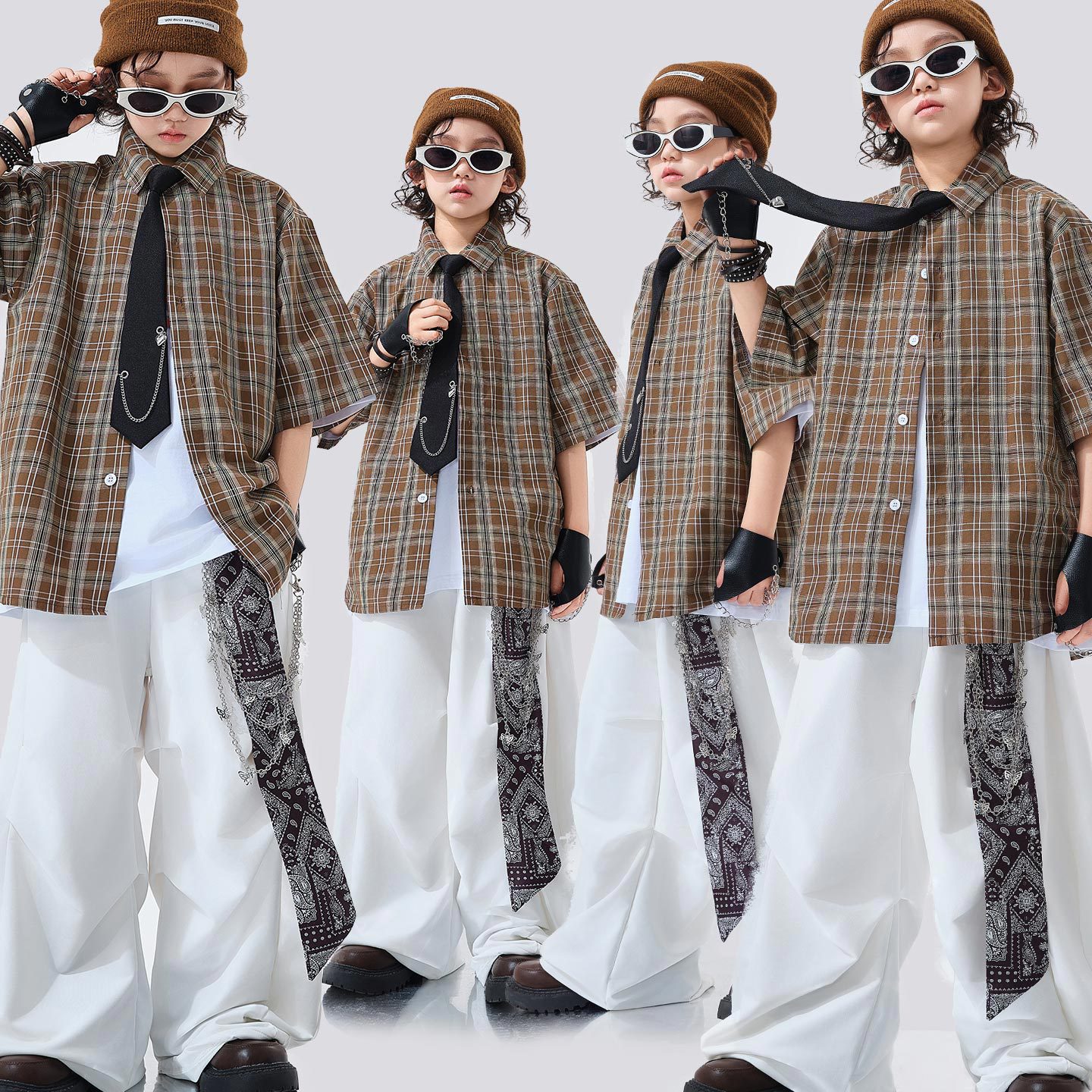 儿童街舞潮服男童嘻哈hiphop演出服少儿炸街潮炫酷短袖夏季