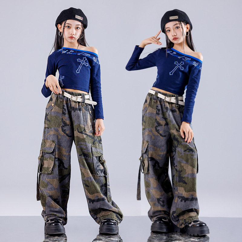 爵士舞服装女童潮酷时髦女孩jazz迷彩套装演出服儿童t台走秀