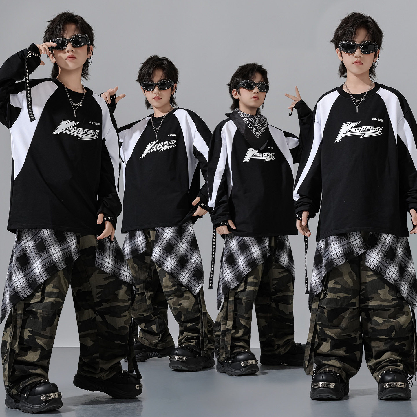 儿童街舞演出服hiphop潮服少儿长袖T恤套装男女童走秀潮牌演出服