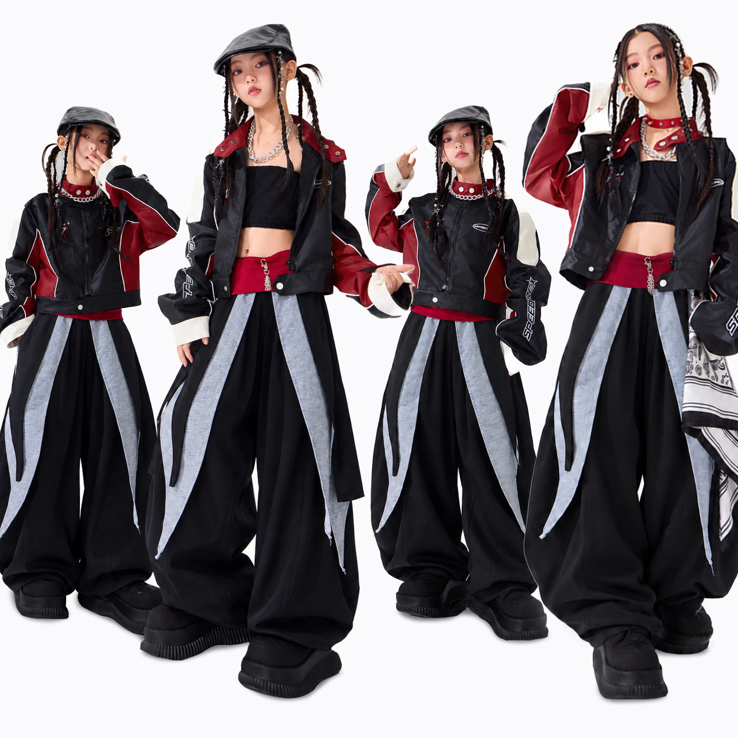 爵士舞女童服装少儿炸街时尚皮衣表演出服儿童JAZZ舞台模特走秀服