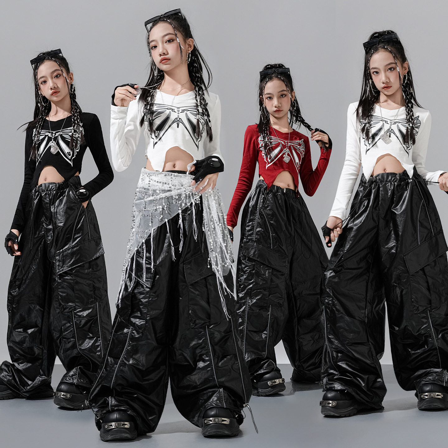 女童爵士舞演出服潮服套装jazz少儿舞蹈练功服儿童嘻哈街舞表演