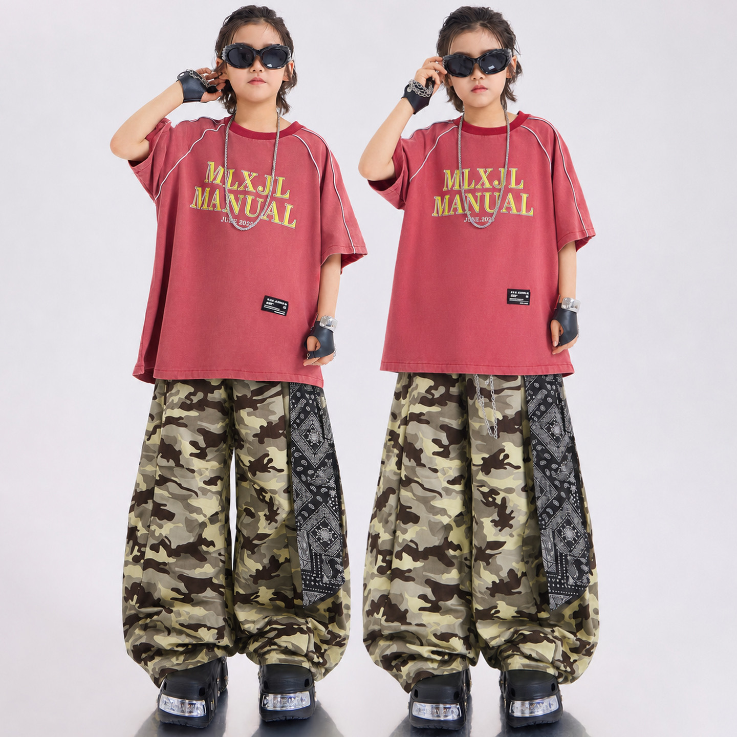 少儿hiphop街舞服装潮酷男童宽松套装女童爵士舞嘻哈舞台演出服夏
