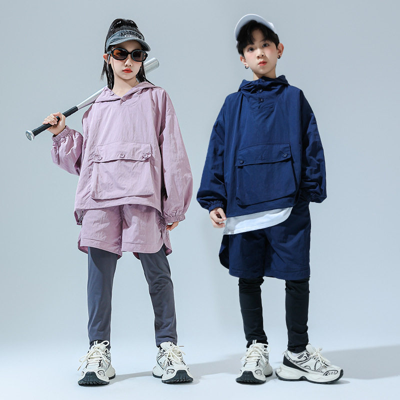 儿童街舞演出服少儿户外运动潮服两件套休闲套装男女童装登山服装