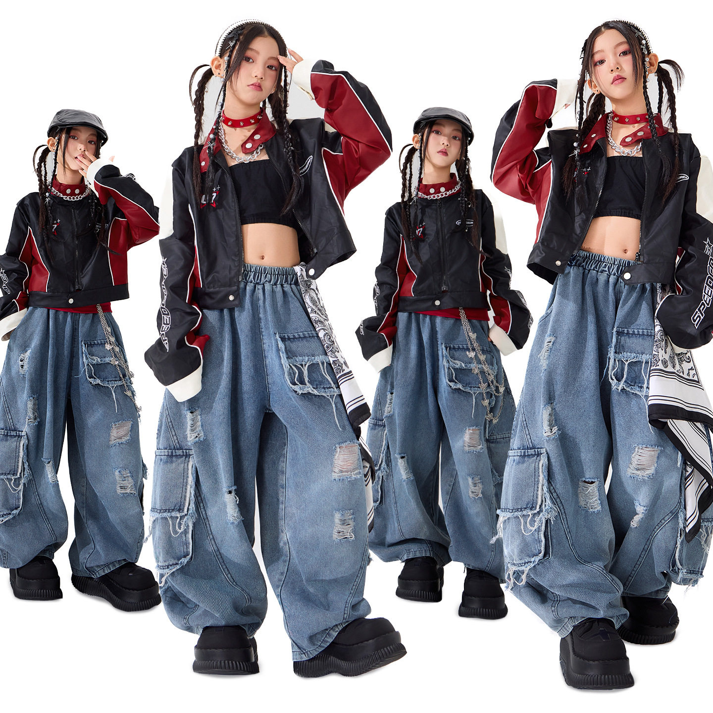 爵士舞女童服装少儿皮衣炸街牛仔表演出服儿童JAZZ舞台模特走秀服