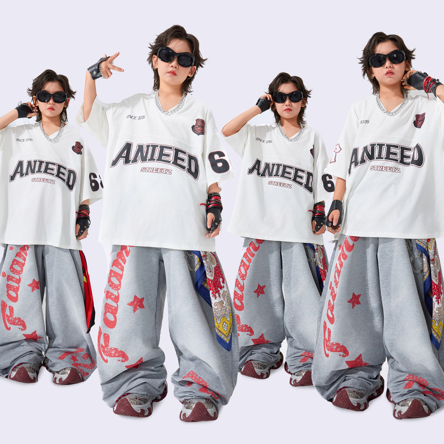 街舞潮服儿童hiphop潮酷架子鼓表演服夏季短袖套装男女童爵士演出