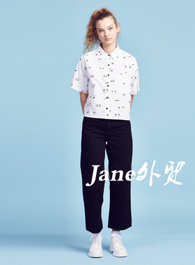 英国LAZY OAF表情包时尚设计可爱活泼逗萌小眼睛短袖清爽白衬衫