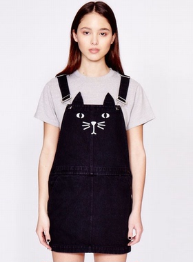 lazy oaf新款女装猫咪印花吊带裙大码宽松休闲背带裙顺丰
