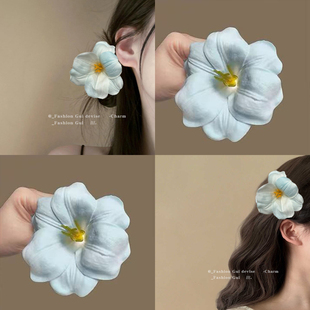 蓝色郁金香花朵耳边两侧发夹2025新款高级感侧边发小夹子拍照头饰
