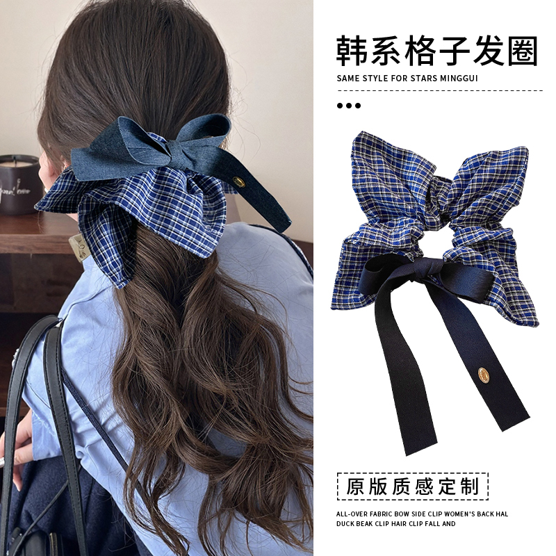 韩系复古牛仔蓝方巾蝴蝶结发圈