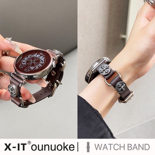 18mm黑棕荣耀4pro 个性 xit适用华为gt4手表表带gt3pro小香风gt5十字架watch3皮质watch4秋冬GT6女士新款 时尚