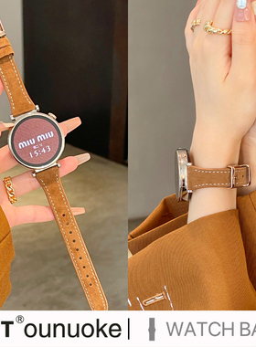 xit适用华为gt5手表表带GT3真羊巴绒皮gt4秋冬watch3女款watch4pro高级皮质美拉德棕T型方扣新荣耀magic6