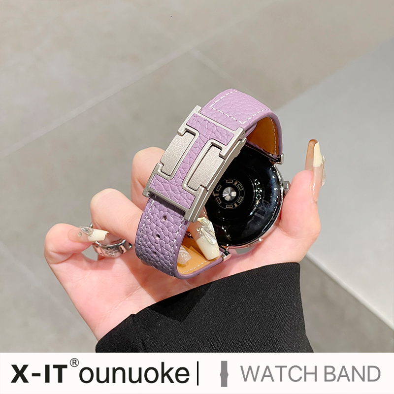 xit适用华为手表watchgt5荔枝纹H型磁吸扣gt6pro表带gt7双磁吸watch4高级百搭女款个性watch7秋冬腕带新款