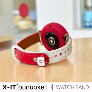 xit适用于华为手表gt5表带gt4女新年款 3头层牛皮watch4pro立体苹果真皮GT2拼色荣耀4pro创意白拼红双钉扣秋冬