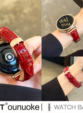 xit适用于华为gt5手表gt4表带女生gt3新款gt6秋冬watch4pro真皮fit4商务新年3时尚2潮流1智能高级亮面红细款