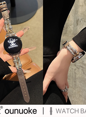 xit适用华为gt5pro手表表带watch3pro新中式gt4串珠GT3pro真皮质watch4pro女士新款41mm复古民族秋冬皮表带