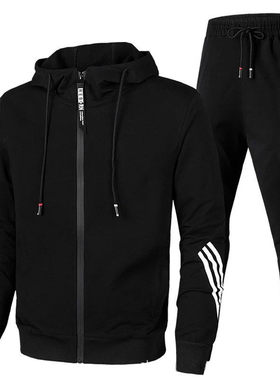 跨境春秋新款男士休闲套装连帽卫衣运动服两件套男式修身休闲套装