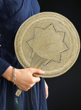 纯手工编织蒲草扇 夏季纳凉儿童宝宝驱蚊老式扇子 天然草编中国风