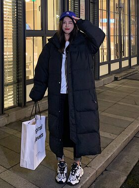 黑色棉服女冬季2024年学生棉袄潮过膝羽绒棉衣外套加长款防寒