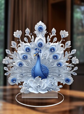 动物系列白蓝色孔雀开屏桌面摆件家居客厅书房装饰品送人品