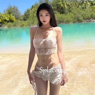 Splaceing2026新款温泉度假分体泳衣三件套性感辣妹蕾丝比基尼女