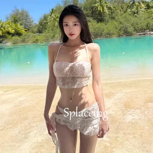 温泉度假分体泳衣蕾丝三件套