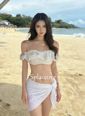 Splaceing温泉度假分体泳衣三件套性感纯欲分体小胸度假抹胸泳衣