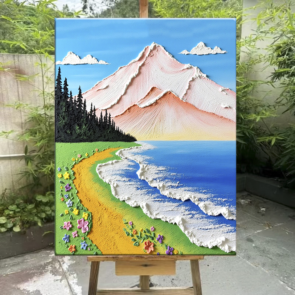 风景油画diy材料包 手工立体浮雕丙烯肌理画手绘减压装饰画挂画图片
