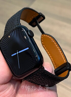 适用于苹果手表带iwatch11荔枝纹真皮磁吸applewatch10S9创意表带