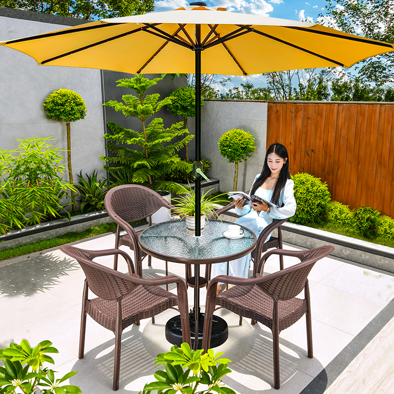 远茂户外桌椅带伞组合休闲喝茶