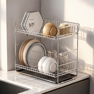 304不锈钢厨房碗碟水槽沥水架碗盘子筷洗碗架双层餐具台面收纳架