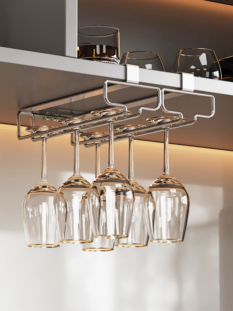 2025新款高端红酒杯架倒挂高级悬挂式家用免打孔高脚杯酒柜收纳架